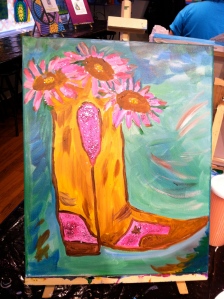 Ta-Da!  My pink and brown boot with Pink Sunflowers and GLITTER!!!